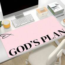 One "GOD'S PLAN" Pink Oversized Mouse Pad Featuring Stitched Edges And A Non-Slip Rubber Base; Suitable For Home Offices And Ideal As A Gift For Friends Or Women. It Serves As Both A Gaming Mouse Pad And A Practical Desk Accessory. - Mouse Pad - View 1