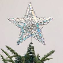 1Pc Iridescent Gold Silver Star Tree Topper, Spring Coil Base Hollow Pentagram, Shiny Film Inlay, Xmas Top Ornament, Winter Holiday Home Decor, Fireplace Mantel Table, Lightweight Durable Non-Fading, Indoor Outdoor, Perfect For Christmas Parties - Style A - View 2