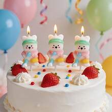 HIBIRTH 3pcs Creative Golf Bear Shaped Candles, Cartoon Pink & Blue Bear Cake Decor, Birthday Party Celebration Baking Toppers - View 8