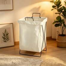 1pc Foldable Laundry Basket With Iron Frame & Washing Bag, Home Storage & Organization For Clothes And Toys - White - View 5