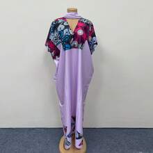 African Patchwork Print Plus Size Dress Women's Clothing 2026 Spring Summer New Vacation Style Loose Fashionable Long Dress - Blue - View 6