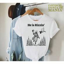 He Is Rizzin Shirt,Easter Shirt Of Jesus Playing Basketball,Funny Jesus Easter Tee,Christian Easter Gift,Religious Shirt,Weirdcore Clothing - 白色 - 查看 1