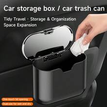 Car Door Hanging Trash Can, Press‑Type Flip Lid Vehicle Waste Bin, Multi‑Purpose Car Interior Storage Organizer For Door Side, Universal Automotive Garbage Container - 1pc - View 2