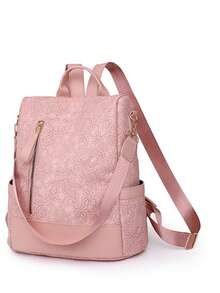 Mochila de viaje diario de moda con gran capacidad y diseño antirrobo en bloques de color - Rosa - Ver 3