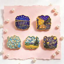 Van Gogh Starry Night Enamel Lapel Pin Badge, Suitable For Backpacks And Bags, Cool Decoration, Gift For Friends - Multicolor - View 10