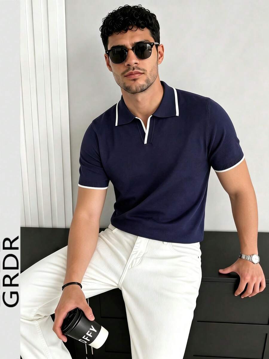 GRDR 男士夏季條紋休閒針織短袖 T-shirt 上衣－極簡時尚舒適穿搭