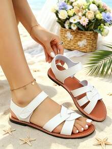 Women's New Personalized Woven Multi-Strap Hollow Cross-Strap Backless Flat Sandals For Daily Wear, Street, Vacation And Commute - White - View 1