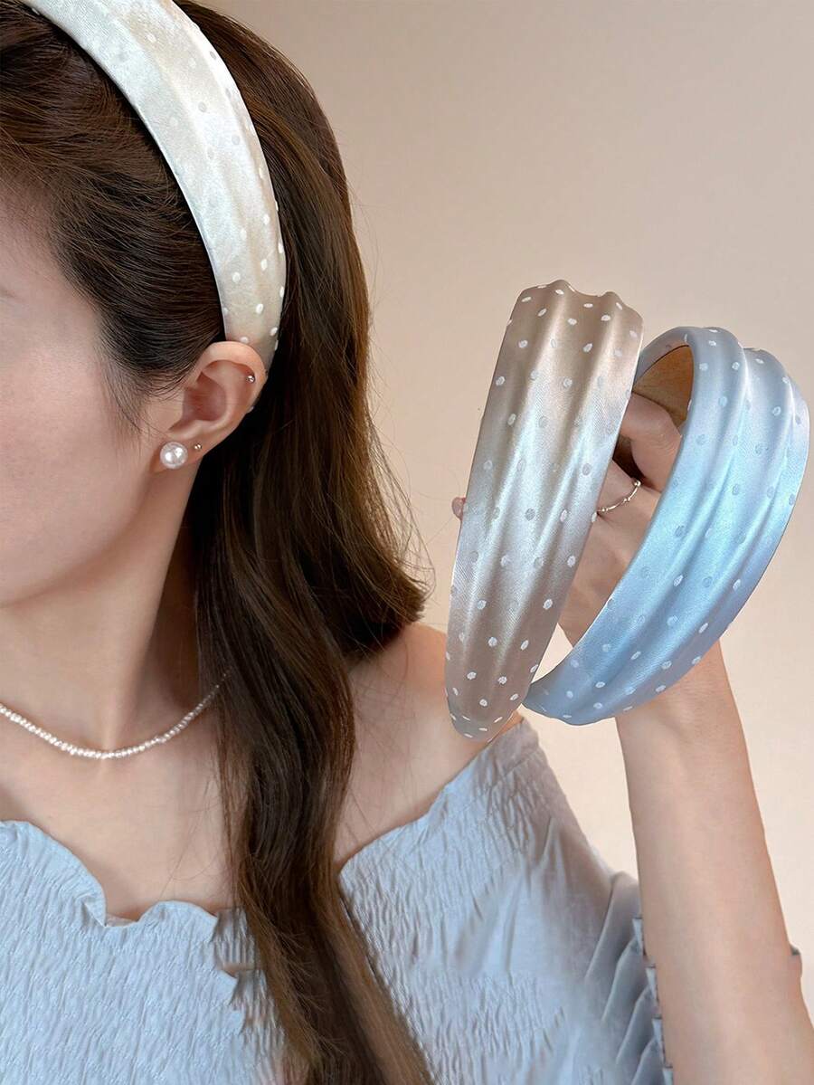 1 pieza Diadema ancha de satén con lunares elegante, suave & dulce, realza la corona, estiliza el rostro, diadema para sujetar el cabello, accesorio de moda para el cabello para mujeres