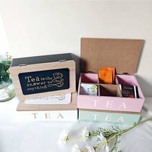 1pc Wooden Tea Box, Tea Bag Compartment Storage Box, Coffee Bag Multi-Functional Container, Flip Lid Desktop Tea Bag And Tea Leaf Storage Box, 6-Compartment Coffee Snack Tea Bag Organizer, Candy Storage Container, Creative Home Decor, Black/White 2 Colors, Cute And Elegant - Multicolor - View 8