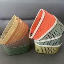 2pcs Multifunctional Thickened Colorful Hollow Storage Boxes, Plastic Storage Baskets For General Merchandise, Desktop Sundries And Stationery Organizer, Toiletries Storage Basket - Multicolor - View 6