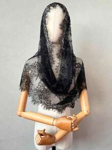 1pc Bridal Lace White Shawl Veil Muslim Church Wedding Latin Black Veil,Halloween - Multicolor - View 4