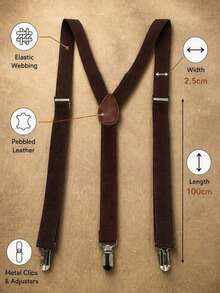 Men's High Elasticity 2.5cm Suspenders - Brown - View 7