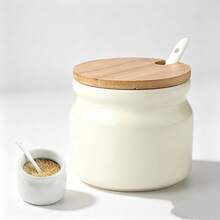 300 Ml Storage Container With Lid And Spoon, Multipurpose Jar For Coffee Bar And Kitchen - Beige - View 1