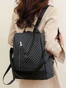 Anti-Theft Colorblock Large Capacity Functional Backpack - Black - View 3