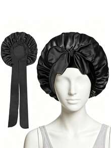 1pc Satin Silk Sleep Cap, Adjustable Drawstring Bow Design Hair Protection Bonnet, Soft High Elastic Night Headwrap, Suitable For Women Long Curly Hair, Salon-Grade Sleep Hair Cover, For Daily Home Wear - Multicolor - View 9