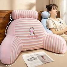 Striped Embroidered Multi-Functional Wrap-Around Bed Backrest Pillow, Zoned Lumbar And Neck Support Soft Backrest, Multi-Use For Reading / Office / Sofa / Nap / Footrest, 3D Wrap-Around Waist And Back Support, Skin-Friendly Breathable Striped Fabric, Multiple Cartoon Embroidery Color Options, Suitable For Dorm, Bedroom And Home, Relieves Fatigue From Long Sitting, Great Home Essential, Perfect Gift Choice - Multiple Styles - View 3