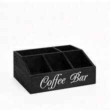1pc Rustic Wooden Coffee Bar Storage Box, Countertop Coffee Bean Canister Organizer, Desktop Coffee Tea Condiment Storage Box, Rustic Style Coffee Accessories Storage Box, Bar Decor, Home Storage Organizer - Multicolor - View 5