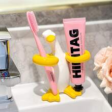 1pc Creative Duck Ceramic Toothbrush Holder, No-Drill Sink Shelf, Bathroom Electric Toothbrush & Toothpaste Storage Rack - A - View 2