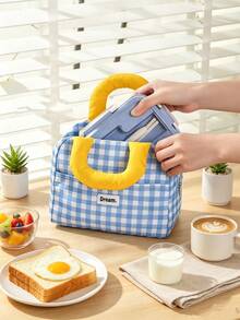 6/1pc Plaid/Solid Color Digital Print Handle Lunch Bag, Zipper Sealed Insulated Leak-Proof Portable Lunch Box, Suitable For School, Office, Picnic, Travel, Daily Use, All Seasons, Back To School Gift - Multicolor - View 4