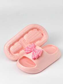 HAHABOBO Children's Pink Cute Polka Dot Bow Sandals, Lightweight Thick EVA Casual Slippers, Suitable For Home And Outdoor Wear - Pink - View 1
