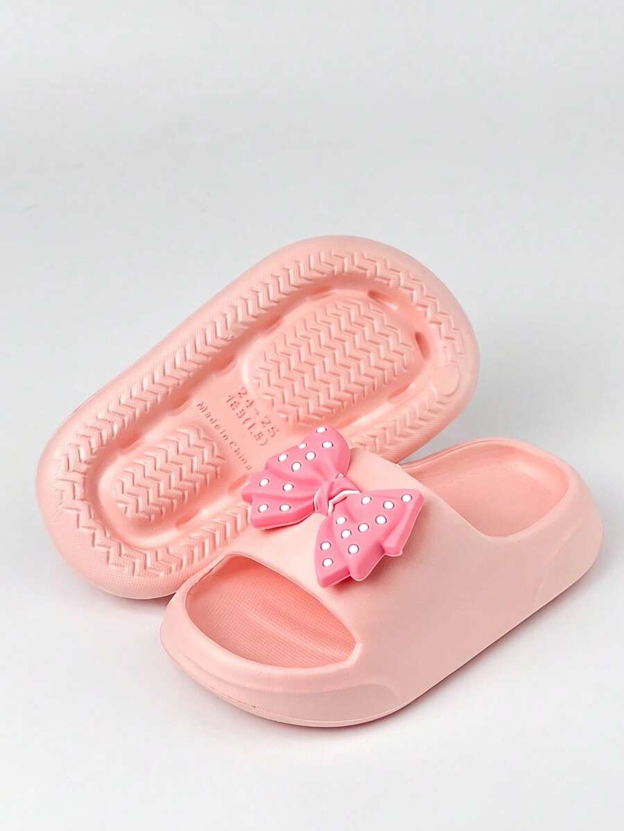 HAHABOBO Children's Pink Cute Polka Dot Bow Sandals, Lightweight Thick EVA Casual Slippers, Suitable For Home And Outdoor Wear - Pink - View 1