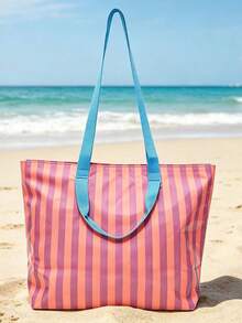 Waterproof Striped Beach Tote Bag Clear Transparent PVC Summer Handbag Large Capacity Shoulder Bag Portable Swim Pool Travel Shopping Bag For Vacation - Multicolor - View 9