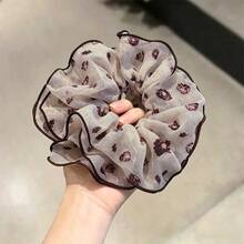 1pc Vintage Exquisite High-End Korean Style Multi-Layer Chiffon Floral Print Ruffle Elastic Hair Tie Hair Scrunchies - Brown Ruffled Hair Tie - View 11