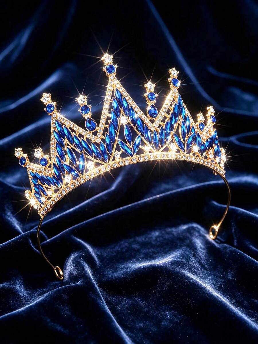 1pc Bridal Wedding Crown Headpiece Crystal Rhinestone Embellished Hair Hoop New Style Tiara - 44023 Royal Blue - View 1