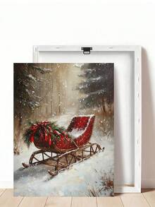 1pc Vintage Winter Sleigh Wall Art Print, Rustic Christmas Mural Canvas Poster, Suitable For Bedroom, Living Room, Kitchen, Canvas Wall Art, Fun Bathroom Decor, Room Decor, Home Decor, Dorm Decor, College Decor, Christmas Holiday Gift, Framed/Unframed - 1pc - View 25