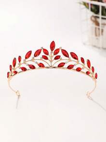 1pc Bridal Wedding Crown Headpiece, Crystal Rhinestone Embellished Hair Hoop, New Style Tiara Hair Accessory - 44026 Red - View 7