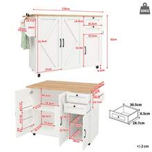 Modern Kitchen Island, Kitchen Cabinet, Buffet Cabinet, Dining Cart With Wood Grain, Multifunctional Dining Table With Storage Space, Dining Cart With Snack Shelves, White, 120 X 43.2 X 92 Cm - White - View 11
