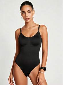 Runway Rest 1pc Women Seamless Shapewear Bodysuit, Thong Bottom, Slimming Shaping Bodysuit, Tummy Control Bodysuit - Black - View 6