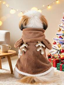 PETCIRCLE 1件寵物衣服 秋冬新款 小狗幼犬貓咪可愛風 節日氛圍毛絨聖誕披肩 - 馴鹿 - 棕色 - 查看 1