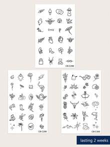 3PCS Herbal Juice Semi-Permanent Tattoo Stickers, Minimalist Mini Floral Animal Diamond Planet Patterns, 14-Day Long-Lasting, Music Festival Party Gift, Finger Body Temporary Tattoo Stickers - Blue - View 5
