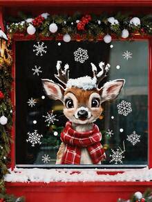 1pc Christmas Necklace, Snowflake, Deer, Window Sticker, Static Cling Sticker, Bedroom, Living Room, Home Decor, Display Window, Wall Decor, Beautification Sticker, Christmas Snowflake, Christmas Reindeer, Holiday Sticker - Multicolor - View 5