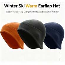 1pc Fleece Fall And Winter Ear Protection Hat, Windproof And Warm Fleece Skiing Hat, Unisex For Outdoor Cycling, Camping, Hiking, And Running. - Multicolor - View 1