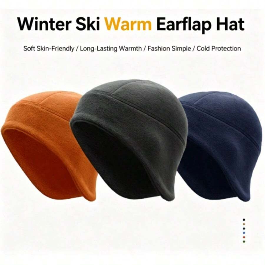 1pc Fleece Fall And Winter Ear Protection Hat, Windproof And Warm Fleece Skiing Hat, Unisex For Outdoor Cycling, Camping, Hiking, And Running. - Multicolor - View 1