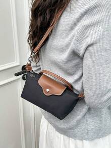 Dedoo Bolso de mano mini de nylon con bloques de color, estilo clásico de moda primavera/verano, bolso bandolera/de hombro minimalista y versátil con diseño de concha - Negro - Ver 8