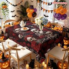 1/2pcs Halloween Tablecloth, Halloween Theme Skull And Red Rose Pattern Polyester Tablecloth Suitable For Dining Table, Coffee Table, Kitchen, Picnic, Camping, Country Farmhouse Decor, Holiday Table Setting - Multicolor - View 13
