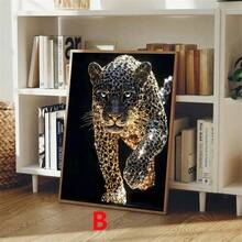 1pc Golden Leopard Luxury Canvas Poster Dark Animal Cheetah Wall Art Print Minimalist Girly Room Aesthetic Decor Fashion Paintings Suitable For Living Room Bedroom Bathroom Home Office Dorm Halloween Christmas Decor Picture Gift Optional Frame - Multicolor - View 6