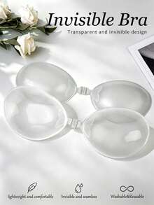1pc Women's Invisible Seamless Silicone Bra, Lifting & Gathering, Minimalist, Nude Color, Nipple Covers For Wedding Dress Occasions - Clear - View 1