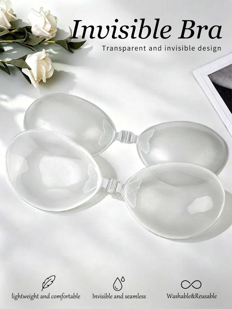 1pc Women's Invisible Seamless Silicone Bra, Lifting & Gathering, Minimalist, Nude Color, Nipple Covers For Wedding Dress Occasions - Clear - View 1