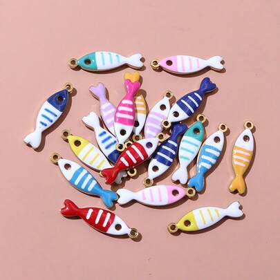 10 buah liontin ikan enamel stainless steel ukuran 19x5mm, aksesori pembuatan perhiasan DIY untuk anting-anting, kalung, dan gelang.