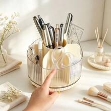Tempat Kuas Makeup Berputar 360° dengan Penutup Debu, Kotak Penyimpanan Kosmetik Meja Multi-Kompartemen yang Dapat Dilepas, Tempat Pena Multifungsi Tahan Debu dan Lembap, Tempat Lipstik, Pensil Alis, Tempat Penyimpanan Perlengkapan Rias - MultiWarna - View 5