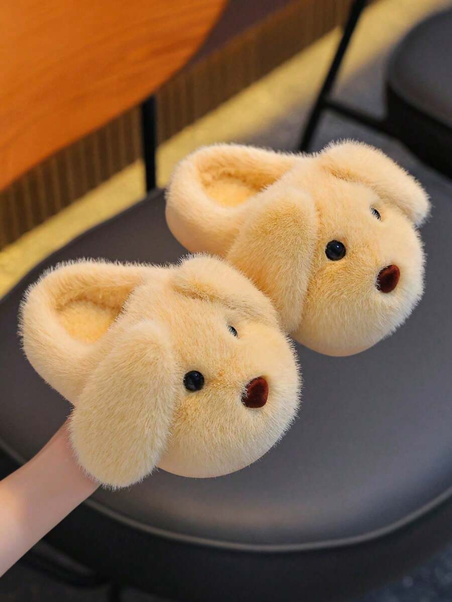 1 Pair Unisex Plush Slippers, Dog Ear Design, Fuzzy Lining, Non-Slip Soft Rubber Sole, Suitable For Toddlers And Children's Indoor Warm Home Slippers - Yellow - View 1