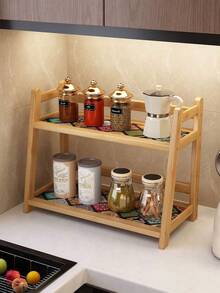 1pc Vintage Double-Layer Vertical Desktop Storage Rack - Bohemian Style, Large Capacity Kitchen Organizer, New Chinese Multifunctional Storage Rack, Decorative Shelf And Display Rack, Desktop Spice Rack, Suitable For Kitchen, Bathroom, Cabinet, Pantry And Vanity Storage And Display - Multicolor - View 4