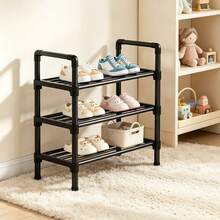 5/4/3/2 Layer Black Tubular Shoe Storage Rack, Sturdy Freestanding Shoe Organizer With Raised Guardrail, Waterproof Easy Assembly Shoe Shelf, Large Capacity Shoe Holder For Entryway, Hallway, Apartment, Rental House Indoor Furniture - Black - View 8