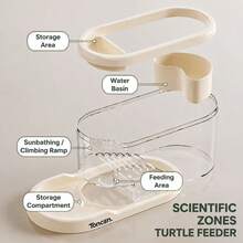 Water And Land Turtle Tank, Small Desktop Transparent Turtle Tank, Home And Office Slouchy Landscaping Turtle Tank With Basking Platform And Feeding Area, Dual-Use Water And Land Brazilian Turtle Breeding Box, Pet Turtle Rearing Tank - Multicolor - View 3