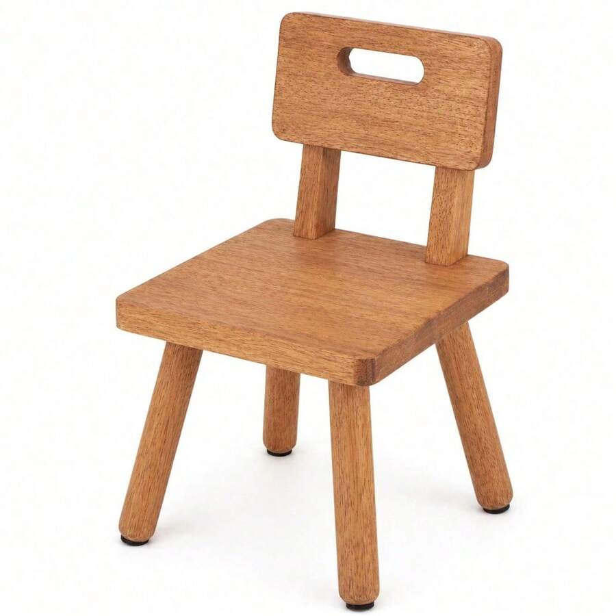 Nordic Style Solid Wood Footstool, Small Chair With Cutout Handle, Entryway Shoe Bench Decor - Brown - View 1