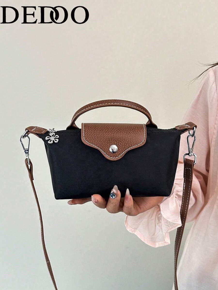 Dedoo Bolso de mano mini de nylon con bloques de color, estilo clásico de moda primavera/verano, bolso bandolera/de hombro minimalista y versátil con diseño de concha